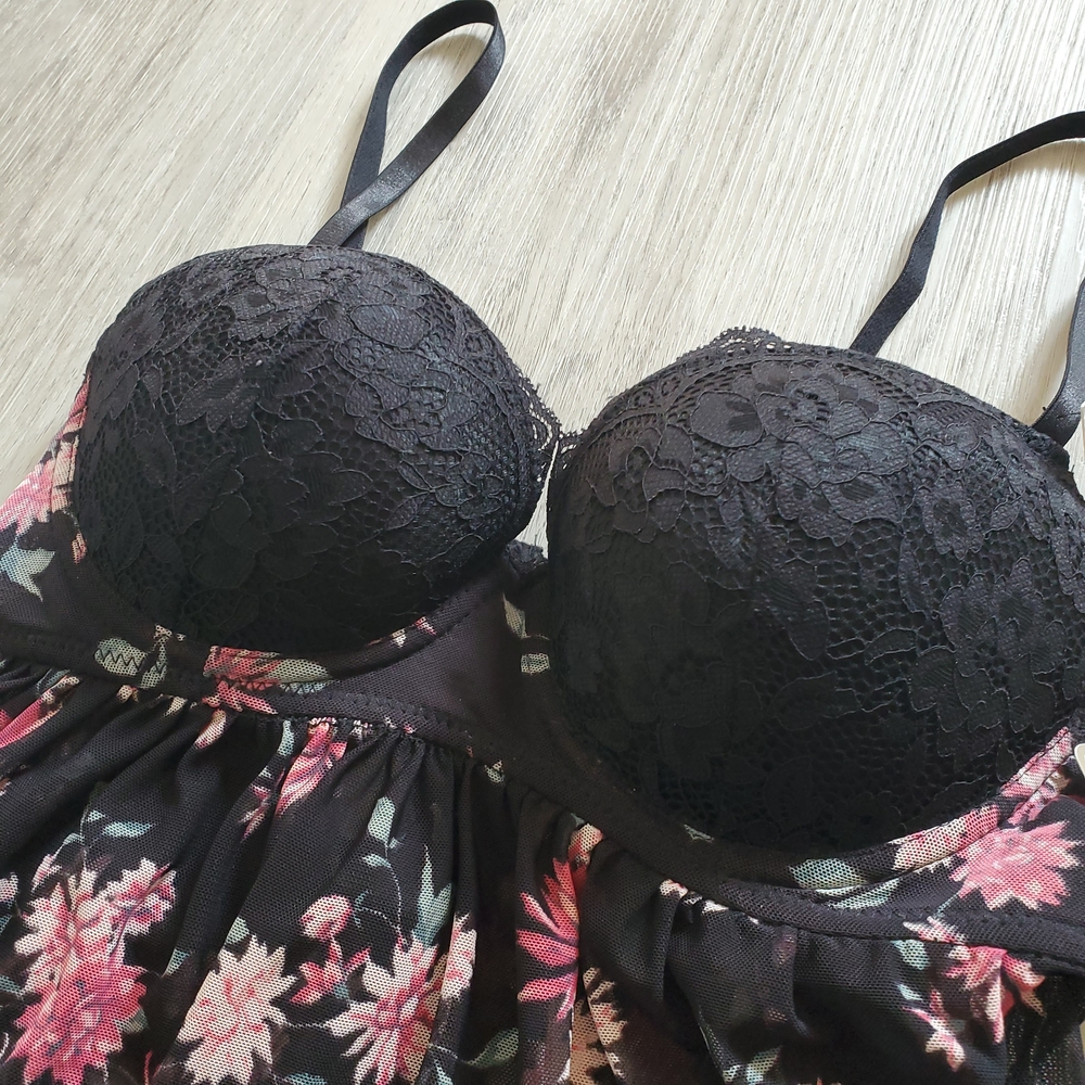 2/$40☀️ Black Floral Babydoll Lingerie - Marilyn Monroe - L - Picture 2 of 9